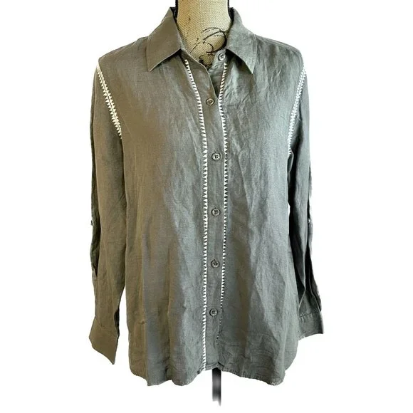 Long Sleeve Linen Blend Shirt, Sage Color, Womens Medium Nwot | Color: Green/White | Size: M | Freckledheart's Closet Long Sleeve Linen Blend Shirt, Sage Color, Womens Medium Nwot | Color: Green/White | Size: M | Freckledheart's Closet
